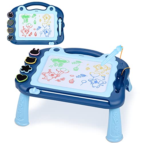 Sarsumir Magnetic Drawing Board, 3023cm 4 Colors Doodle Scribble Board Erasable Sketch Writing Pad with 4 Stamps & Removable Legs Educational Toy for 2 3 4 5 6 Year Old Boys Girls Kids Toddlers, Blue