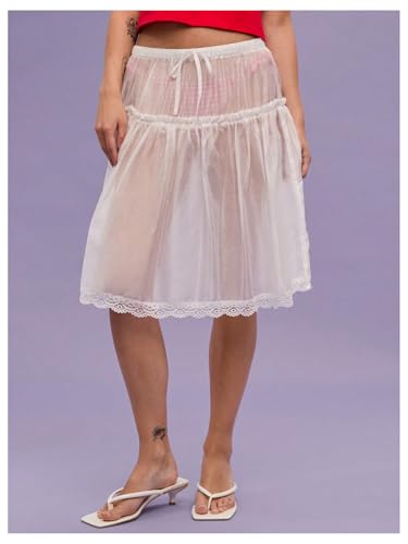 MakeMeChic Women's Pleated Mini Skirt Boho Lace Sheer Mid Waisted Ruffles Tie Drawstring Summer Beach Y2k Skirts3