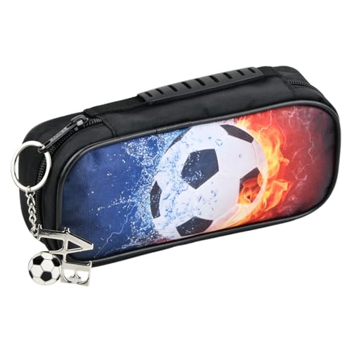 Trousse Crayon Grande Capacité avec Compartiments, Pencil Case à Motif Football, Accompagnée d'une Breloque Football pour Garçons, Filles, Étudiants,...