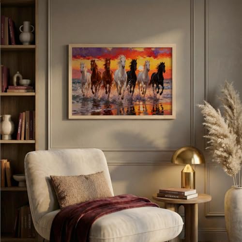 Image of Suneree 7 Horse Vastu Wall Painting (Landscape Collection) (Natural, Design 01, 10x13 Inch)