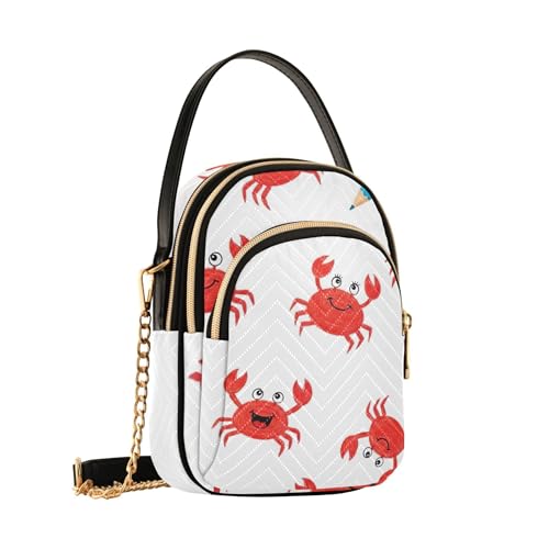 Women Single Shoulder Purse Animal Floral Phone Purse Chain Strap Handbag Quilted Ladies Crossbody Satchel Bag Cute Red Crabs White2