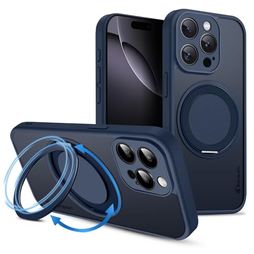 Image of KARWAN Tough Shockproof Armor Back Case Cover Compatible with iPhone 14 Pro Max with 360 Degree Rotation Magnetic Attraction Ring Holder Heavy Duty Rugged Cover with Magnetic MagEase Wireless Charging