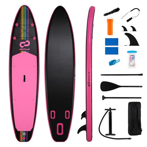 COSTWAY Tabla Paddle Surf Hinchable, Stand Up Paddle Board Inflable con Remo, 3 Aletas, Bomba Manual, Mochila de Viaje, 336 cm Padel Surf para Jovenes y Adultos, Soporta hasta 160 kg (Rosa)