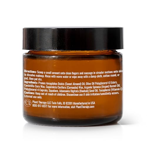 Plant Therapy Makeup Remover Balm 2 oz Gently Cleanses Away Makeup, Nourishes & Softens Skin as it Cleans, All-Natural & Vegan Ingredients