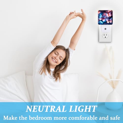 Image of Blue Butterfly Night Light, Plug-into Wall Glitter Nightlight Lamp with Dusk to Dawn Sensor, Led Lamp 0.5W Energy Efficient for Boys Girls Adults Home Decor