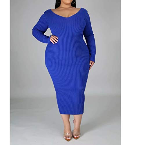 Image of Women's Plus Size Sexy Long Sleeve Maxi Sweater Off Shoulder Knit Dress