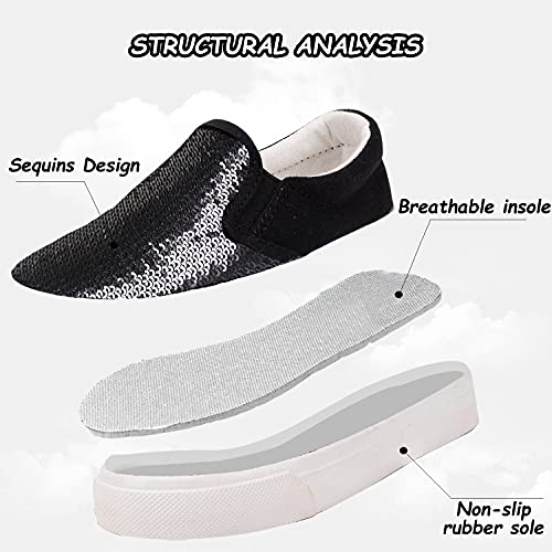 Toandon Toddler Girls Canvas Loafer Shoes Slip On Sneakers Boys Kids Sequins Glimmer Glitter Sparkle Low Top Non Slip Rubber Sole Lightweight Breathable Walking Outdoor Fashion Casual Black Size 2 #TOP2