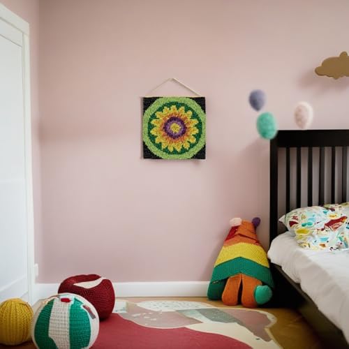 Image of YP Sunflower Latch Hook Rug Kit for Adults Beginners - 12x12 Inch DIY Craft Crochet Rug, Beginner-Friendly Art Project for Home Decor, Easy-to-Make Needlecraft Kit