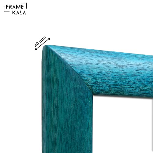 Image of Handmade Blue Wooden Photo Frame, A3 (29.7 x 42 cm) Display for Artworks, Pictures and Photos of Your Loved Ones, Best for Home, Office, Wall Decor, Living Room, Bedroom, Blue Wave
