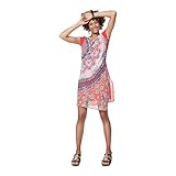 Mandalas y ribete estampados Vestido Desigual Manga corta Japón Mujer Rojo, Robe Femme, Rot (Rojo Roja 3061), 38