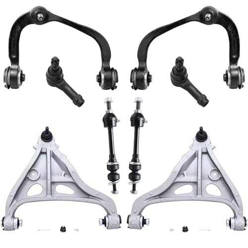 Image of Detroit Axle - Front End 8pc Suspension Kit for 4WD Ford F-150 2005 2006 2007 2008, 4 Control Arms w /Ball Joints Upper & Lower + 2 Sway Bar Links, 2 Outer Tie Rod Ends, Replacement Base Payload Models