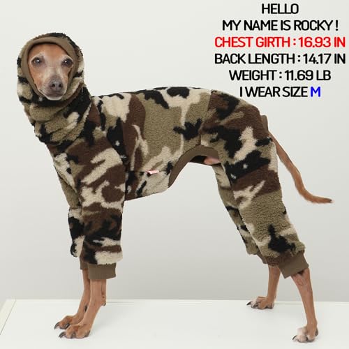 D Doggy Star Italienischer Windhund-Pullover, Rollkragen-Outfit, Camouflage, warmer Fleece-Einteiler, Kleidung, Whippet für Hundemantel, Größe M, FLC, Grün