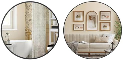 SONGMICS Espejo redondo, espejo de baño para pared, 36 pulgadas, marco de metal, fácil de instalar, para baño, sala de estar, dormitorio, entrada,