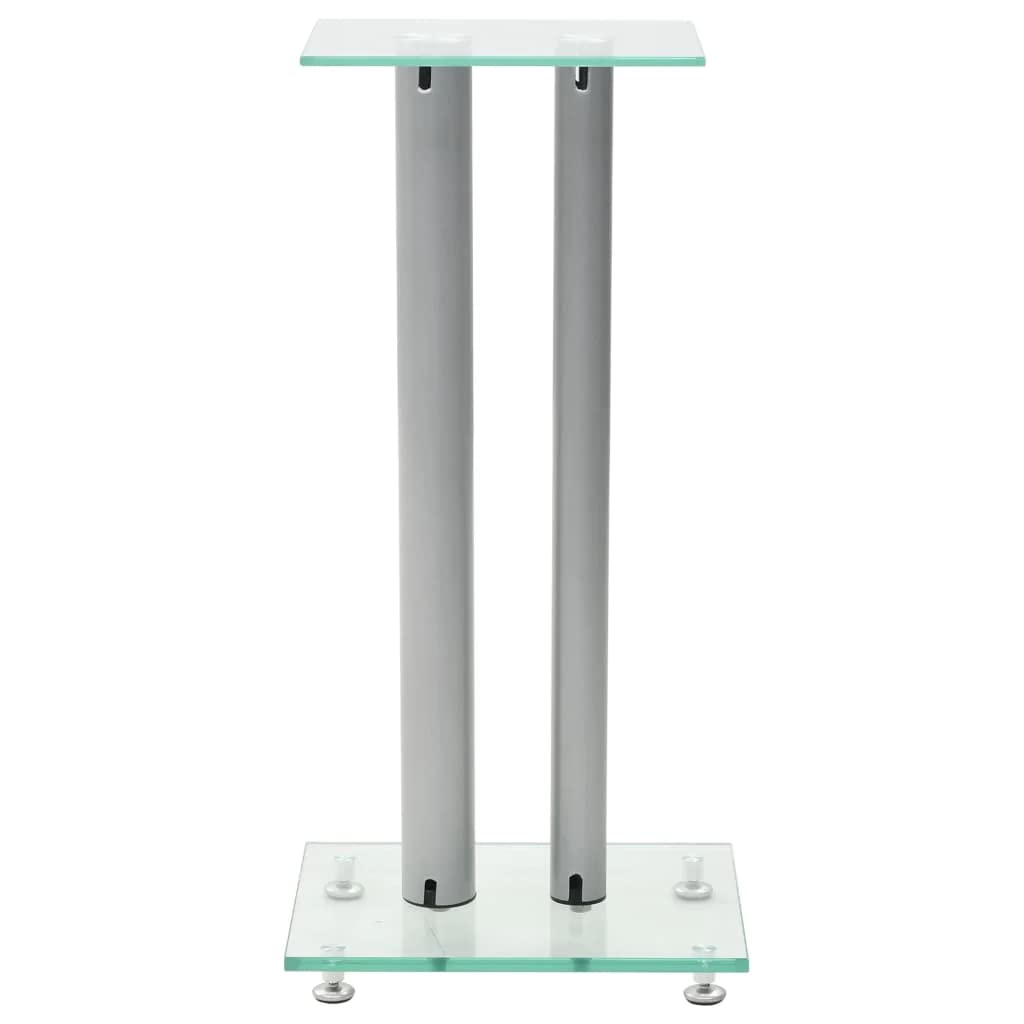 vidaXL Supporti per altoparlanti in argento, 2 pezzi, supporto per altoparlante da scaffale, design in vetro e alluminio, altezza massima 61 cm, capacità di carico 25 kg