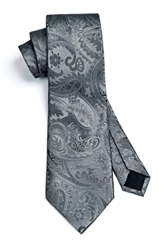 Grey Tie For Men Solid Paisley Floral Mens Ties Handkerchief Set Classic Business Flower Tuxedo Neckties For Wedding Party Tie #TOP6