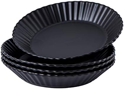 Bruntmor Dinner Plates Plate Set of 4 Elegant Matte 8" Round Ceramic Restaurant Serving Inner Fluted Dessert Salad Plates, Black