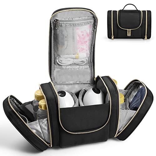 Image of printe Wearable Breast Pump Bag Compatible with Elvie Willow Momcozy Hands-Free Pumps, Portable Pump Carrying Case with Insulated Pocket for Working Moms and Travel, Black…