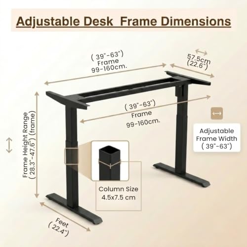 Image of Dual Motor Electric Height Adjustable Desk Frame, Fits Table Tops 100-180cm Wide, Anti-Collision, 3 Memory Presets, Industry-Grade Steel, 3-Year Warranty, Sit-Stand Standing Desk Frame | Black