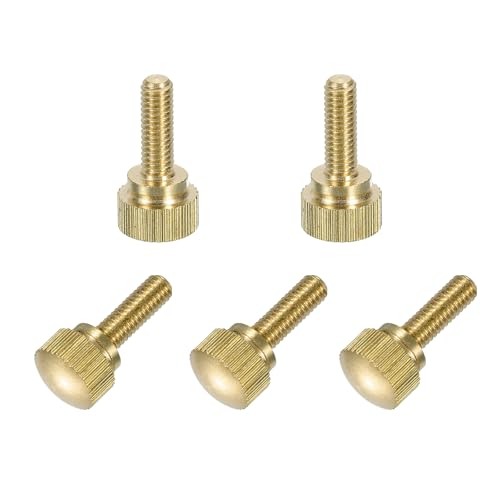 sourcing map 5 tornillos de latón moleteados, pernos de hombro M4 x 12 mm, pernos de agarre escalonado, sujetadores de latón macizo moleteado de diamante para electrónica, mecánica