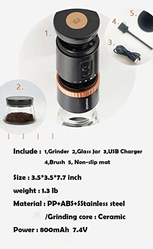 Coffee Grinder Electric Oceanrich G2,Usb Rechargeble Coffee Bean Grinder,Portable Black Electric Ceramic Conical Burr Coffee Grinder-5 Adjustable Settings For Espresso,Pour Over And More #TOP5