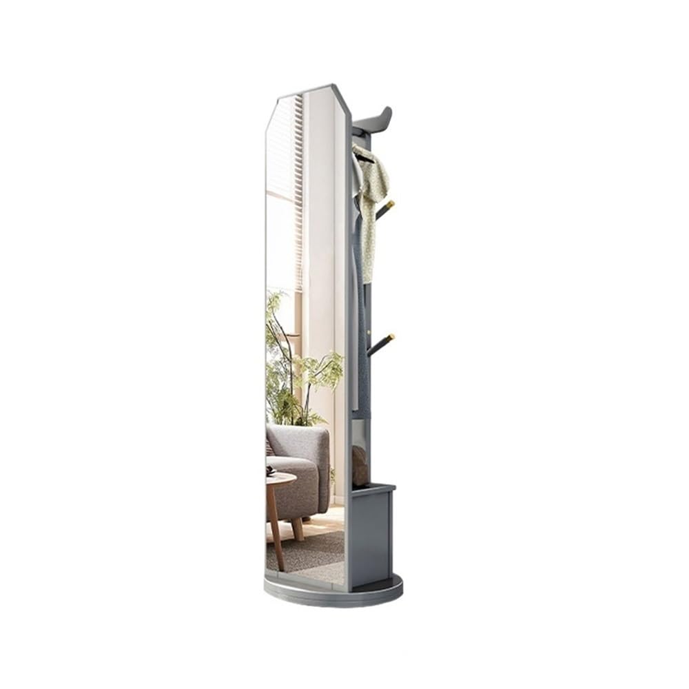 AILIUXIAOYAN Coat Rack Solid Wood Clothes Hanger with Drawer Storage Cabinet Rack Entrance Porch Floor Stand Removable Full-body Mirror(Grey)