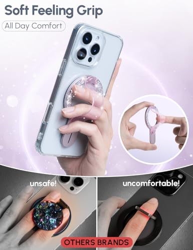 Image of GripMate for MagSafe Phone Grip for iPhone - Glitter Magnetic Phone Ring Holder for Women Girs - Comfortable Stylish Finger Phone Loop Grip for iPhone 17 /16 /15 /14 /13 /12,Glitter Pink
