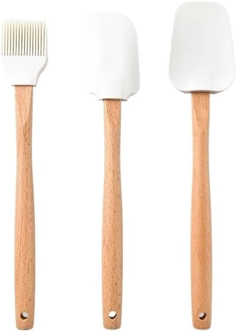 Wooden Handle Silicone Scraper 3 Piece Baking Set Cake Cream Oil Brush Color Box