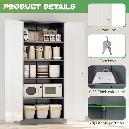 Image of INTERGREAT Metal Storage Cabinet for Garage,72 inch Lockable Storage Cabinets with Doors and Adjustable Shelves,Steel Locking Cabinet for Garage,Office,Home,Gym,School (White Grey)