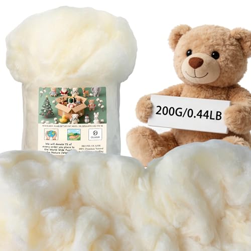 Cotton Stuffing for Crafts 200g/7.05oz, Cotton Filling for Teddy Bear Stuffing, DIY Crochet Animals,Cotton Stuffing with Soybean Fiber Added, Handmade Gifts Stuffing, New Material-Natural Yellow
