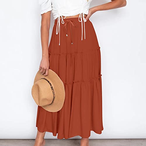 Casual Elastic Waist Summer Boho Skirts for Women Plus Size Stretchy Drawstring Maxi Skirt Layered Ruffle Dress4