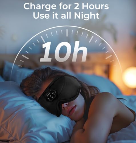 Image of LC-dolida Bluetooth Sleep Mask with White Noise,Sleep Headphones,Bluetooth Wireless Music Eye Mask, Ideal for Travel, Night Work, Napping, Side Sleeping & Office Use for Both Men Women(Obsidian)