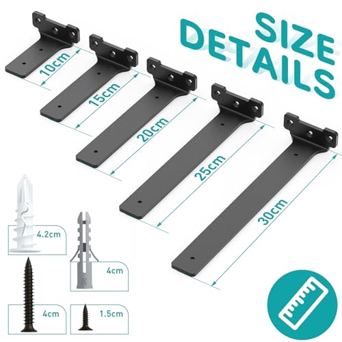 Yeabett 6 stück Regalhalter 15cm, Regalträger Metall mit Schrauben, 70 Kg Tragkraft, Schwarz