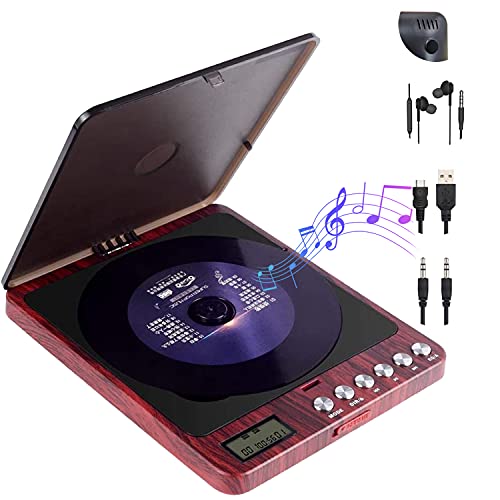Portable CD Player with Speaker, 1500mAh Lithium Battery Rechargeable Compact Disc Player with Double Headphones Jack Support Shockproof Anti-Skip Protection LCD Display for Home, Car & Travel