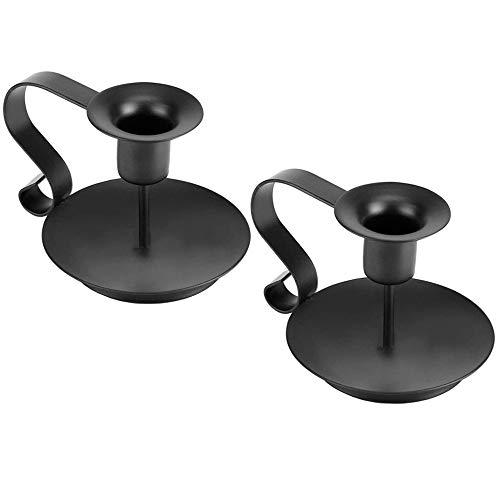 Portavelas de hierro, juego de 2 portavelas para velas cónicas, para velas de 1,9 cm, para cumpleaños, bodas, fiestas, 2 unidades, color negro