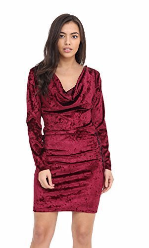 TMK® Womens Ladies Long Sleeve Evening Party Cocktail Velvet Side Lace Dress 10-16