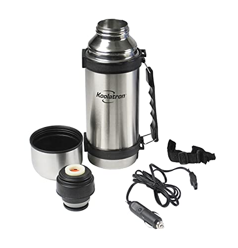 Koolatron 12V Insulated Vacuum Flask With Heater, 1L Silver And Black Stainless Steel, Push Button Dispenser, For Car, Suv, Truck, Rv, Boat #TOP6