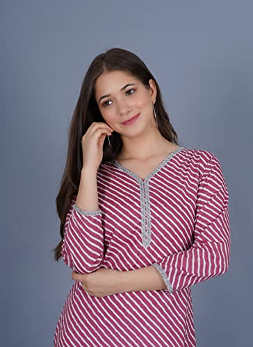 Image of YUVVIK Women's Cotton Lehariya Print Straight Kurti | Stylish Long Ethnic Kurta for Daily Pure Cotton Calf-Length Kurta for Women & Girls