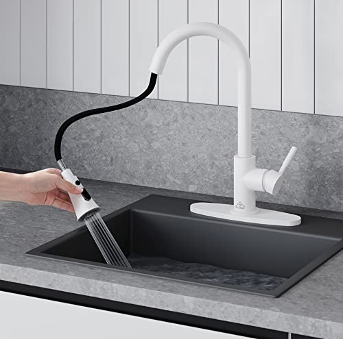 CASAINC Matte White Kitchen Faucet with Pull Down Sprayer, 3 Mode Sprayer with Pause Mode 1.8...