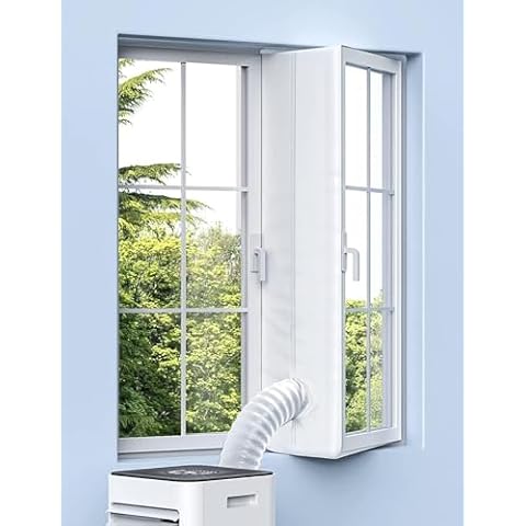 Upgrade Portable AC Window Seal Kit for Casement/Crank/Push Out/Skylights Window: 300CM(118") Air Conditioner Window Vent Kit Fits All Mobile Air-Conditioning With Zip and Adhesive Fastener Detachable Cover