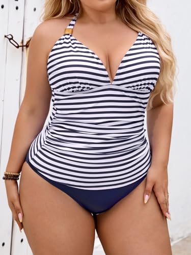 Image of B2prity Halter Tankini Swimsuit for Women Tummy Control Two Piece Bathing Suit V Neck Swimwear with Shorts