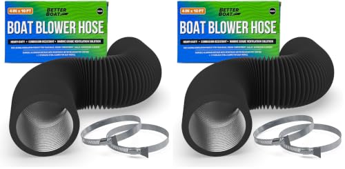 Image of Boat Blower Hose, 4 Inch Marine Exhaust Hose, 10 Ft Flexible PVC Duct | Bilge, Engine Compartment, Galley, Head, or Dryer Vent, Black (Pack of 2)