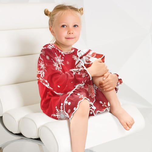 Bolaz Nightgowns Sleepwear Lightweight Nightdress Soft Pajamas Dress Christmas White Snowflakes for 3-10 Years4