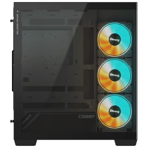 Image of GIGABYTE GB-C500P ST Mid Tower Gaming Cabinet | Panoramic Tempered Glass | Mesh Airflow Design | Supports ATX /Micro ATX /Mini ITX | 4 Pre-Installed ARGB Fans | USB 3.0 - Black