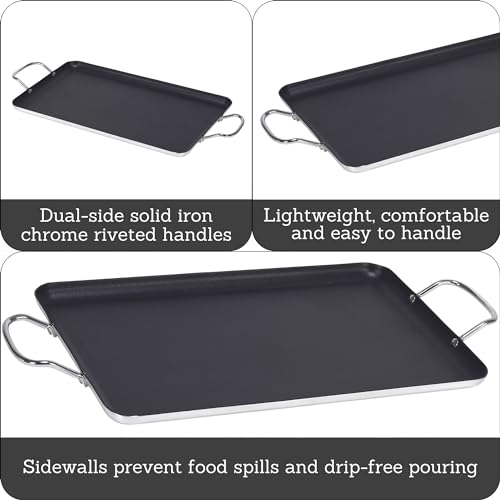 Imusa Double Burner Griddle, 20-Inch, Non-Stick, Black