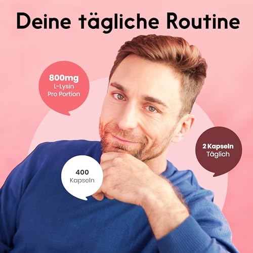 L-Lysin hochdosiert - 400 Kapseln mit 2000mg pures L Lysin pro Tagesportion. Aus pflanzlicher Fermentation...