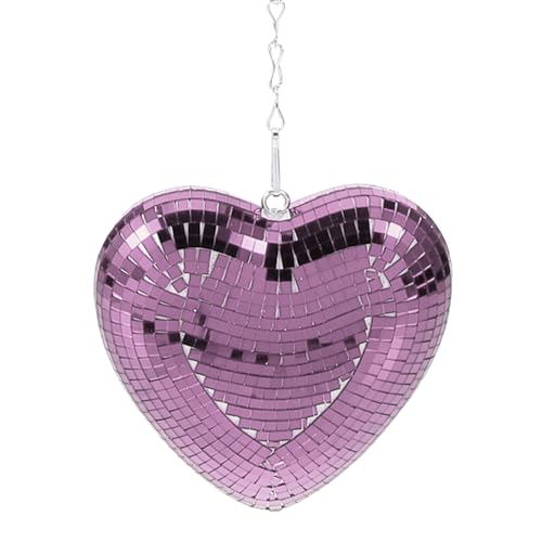Garneck Disco ,Valentines Day Heart Shaped Disco Balls Mirror Disco Decor Heart Hanging Ornaments Tree Baubles for Valentines Day Wedding Party Supplies (Pink)