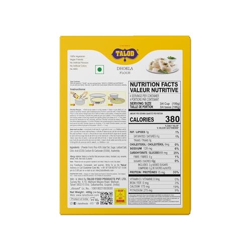 Image of Talod Instant Dhokla Mix Flour | Ready-to-Make Soft & Spongy Gujarati Dhokla | 100% Natural, No Added Preservatives | Easy Mix & Quick Cook | Vegetarian Traditional Breakfast & Snack Premix (Pack of 3 X 400 g)