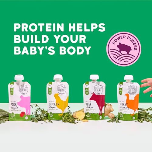 Image of Serenity Kids Baby Food Pouches, Meat Puree, Toddler Snack, 3.5 Oz, 24 Pack | 5g Protein per Pouch, No Added Sugar, 4 Savory Flavors, Meat & Veg Puree, Baby Snacks, Toddler Food, Recyclable Pouches