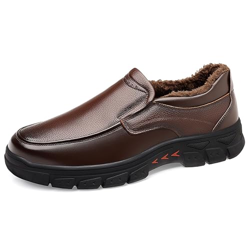 Men's Winter Warm Cotton-Padded Leather Dress Shoes Low-Cut Slip-On Casual Business Shoes for Men, Comfortable and Durable Ideal for Office