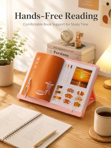 Wigmoa Cookbook Stand for Kitchen Counter, Lightweight Foldable Recipe Book Holder, Adjustable Reading Stand for Tablet, Magazine Holder,Book Stand Book Display Stand Hands Free Pink BO-K (Pink) - image 3